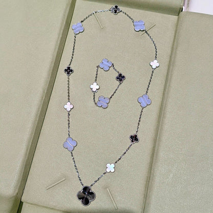[Revel Jewelry]DETACHABLE CLOVER 15(11+4) FLOWER SILVER NECKLACE SET