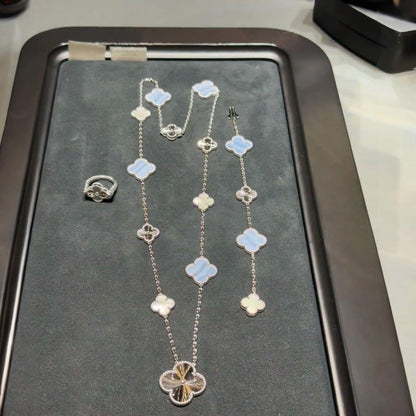 [Revel Jewelry]DETACHABLE CLOVER 15(11+4) FLOWER SILVER NECKLACE SET