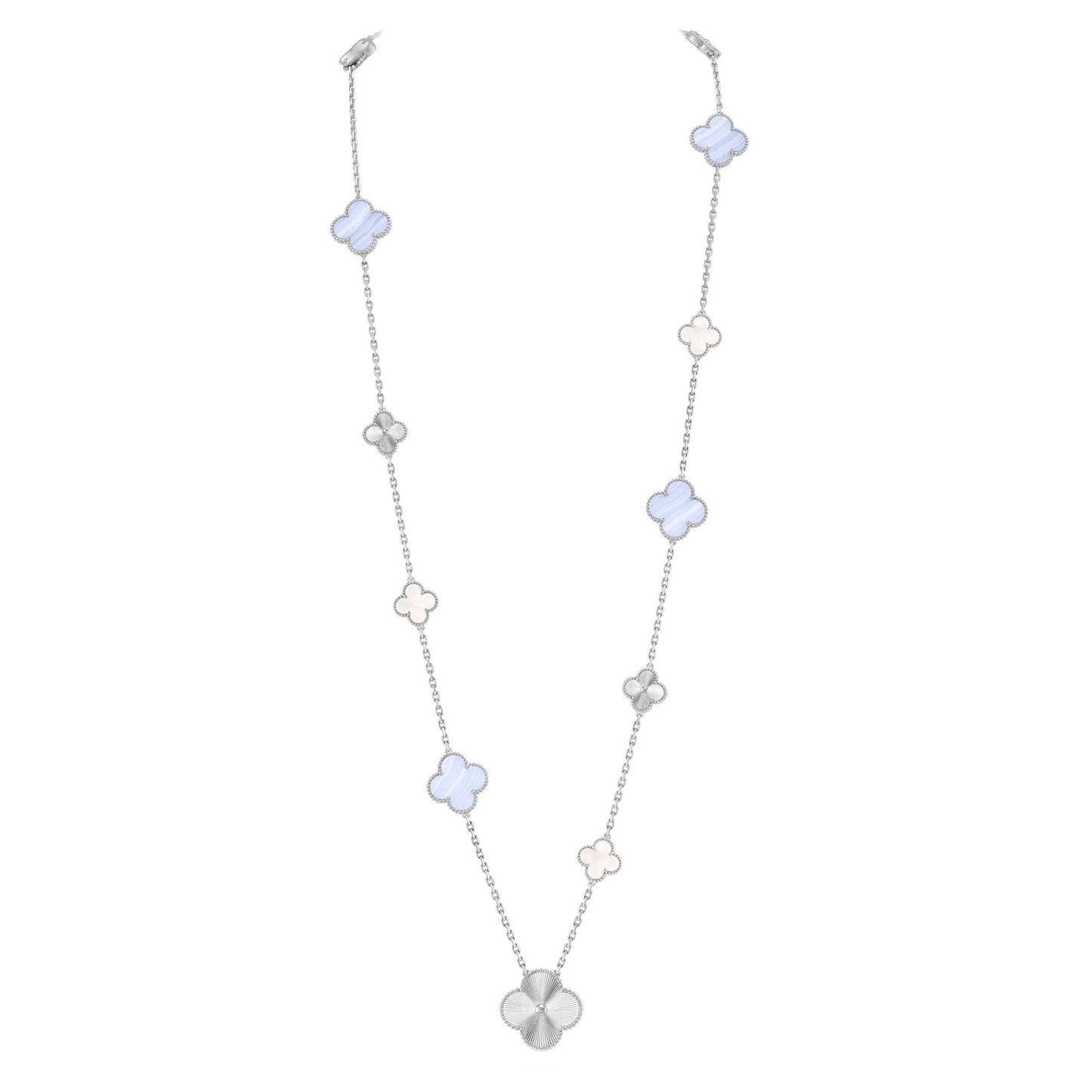[Revel Jewelry]DETACHABLE CLOVER 15(11+4) FLOWER SILVER NECKLACE SET