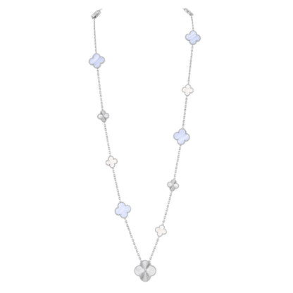 [Revel Jewelry]DETACHABLE CLOVER 15(11+4) FLOWER SILVER NECKLACE SET