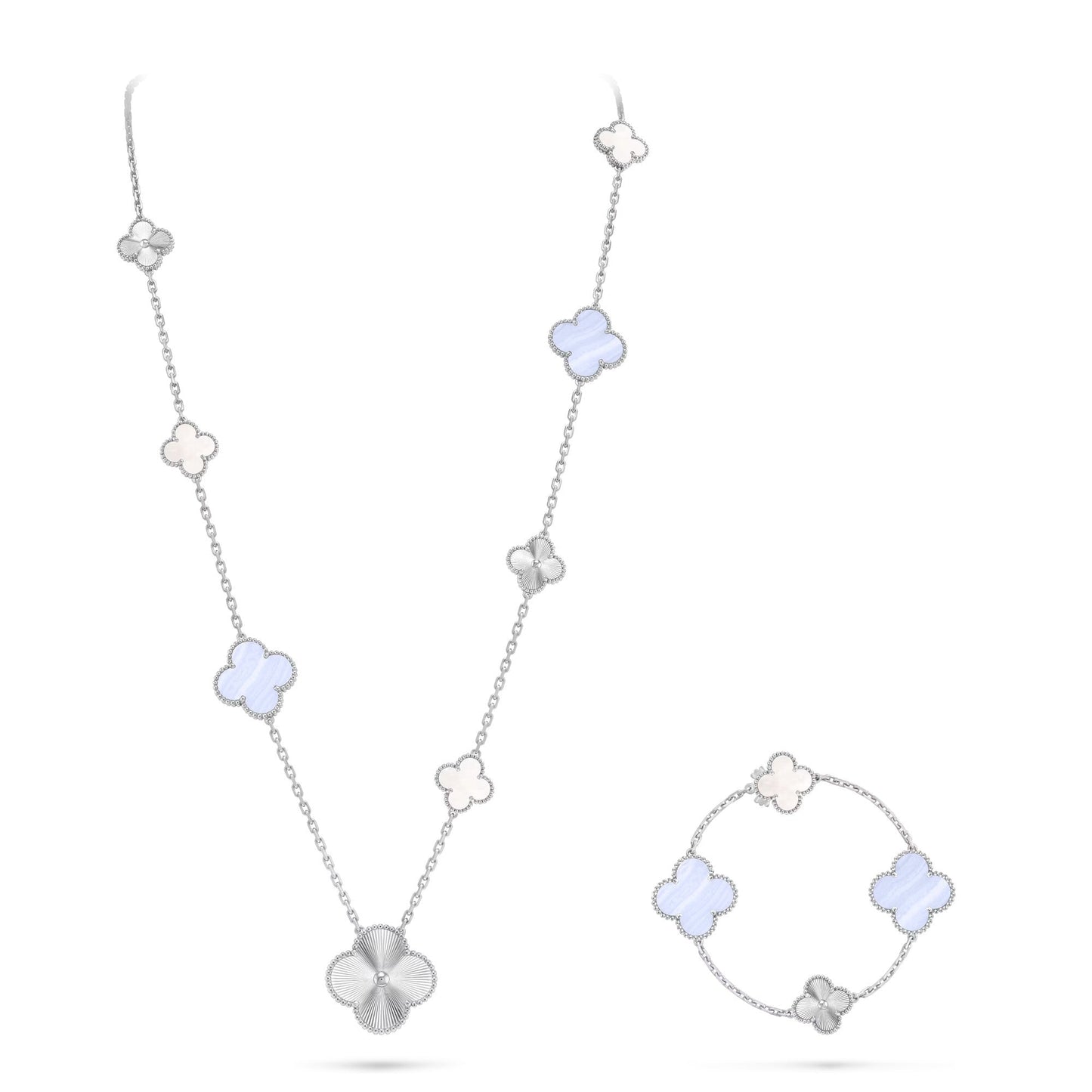 [Revel Jewelry]DETACHABLE CLOVER 15(11+4) FLOWER SILVER NECKLACE SET