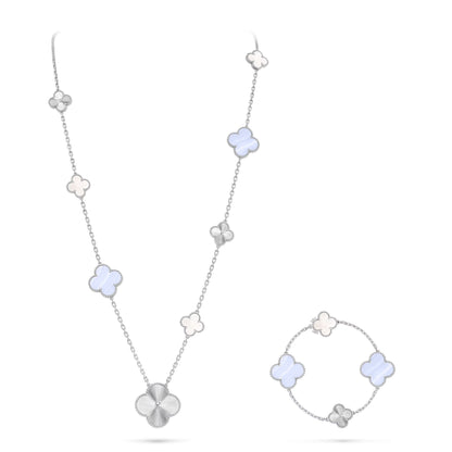 [Revel Jewelry]DETACHABLE CLOVER 15(11+4) FLOWER SILVER NECKLACE SET