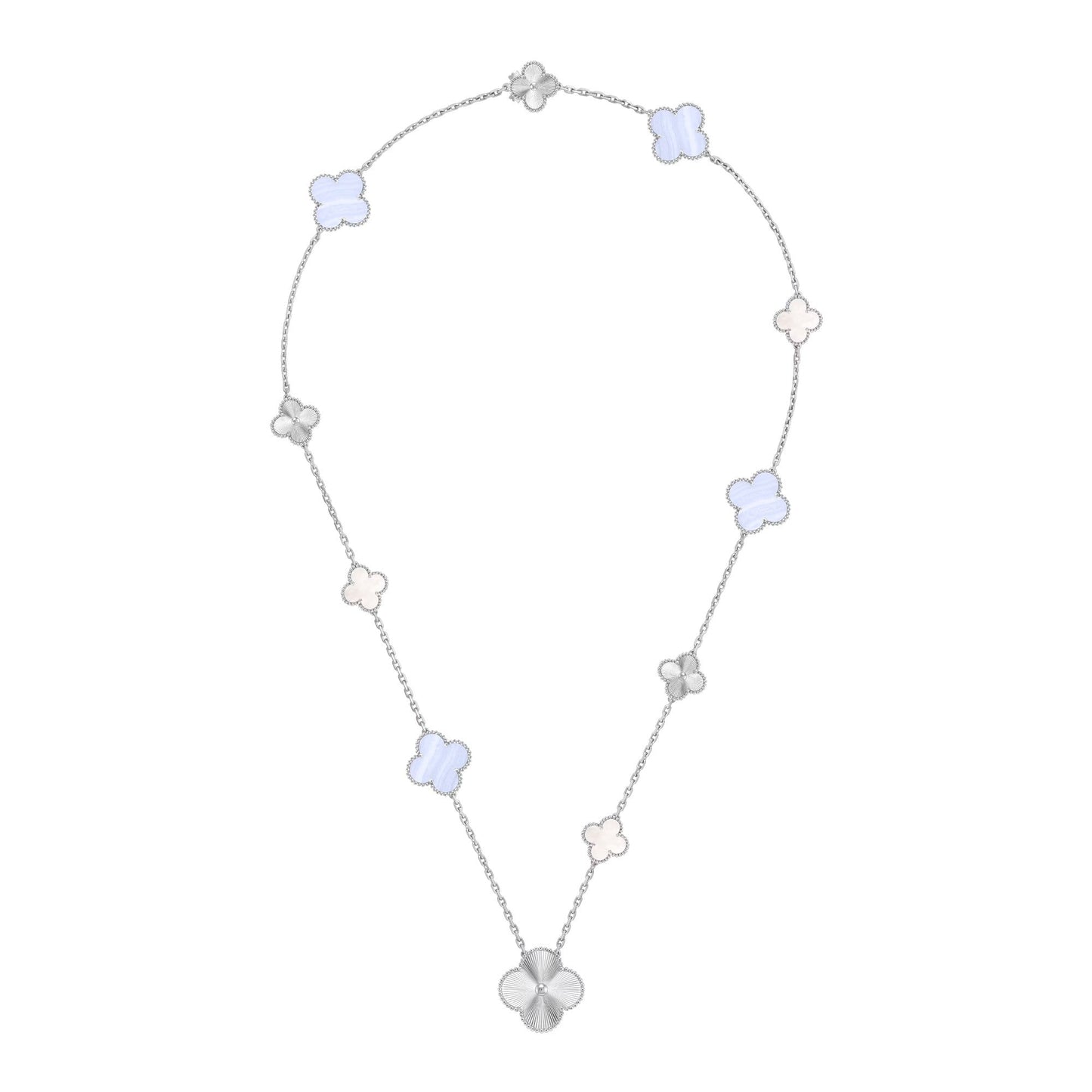 [Revel Jewelry]DETACHABLE CLOVER 15(11+4) FLOWER SILVER NECKLACE SET