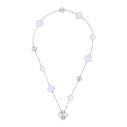 [Revel Jewelry]DETACHABLE CLOVER 15(11+4) FLOWER SILVER NECKLACE SET