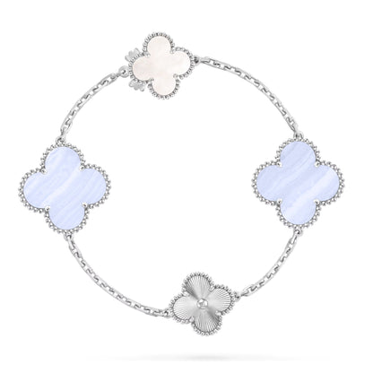 [Revel Jewelry]DETACHABLE CLOVER 15(11+4) FLOWER SILVER NECKLACE SET