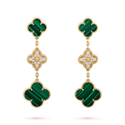 [Revel Jewelry]クローバー イヤリング ゴールド マラカイト ダイヤモンド 3モチーフ