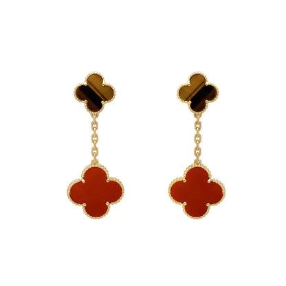 [Revel Jewelry]CLOVER  2 MOTIF  TIGER EYE CARNELIAN EARRINGS