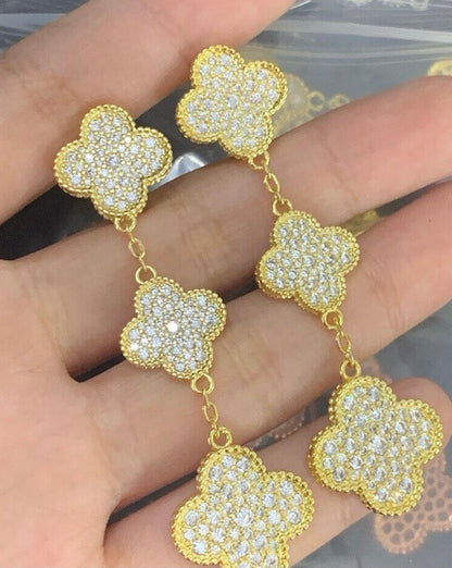 [Revel Jewelry]クローバー 3モチーフ ダイヤモンドパヴェ ローズゴールド＆ゴールドイヤリング