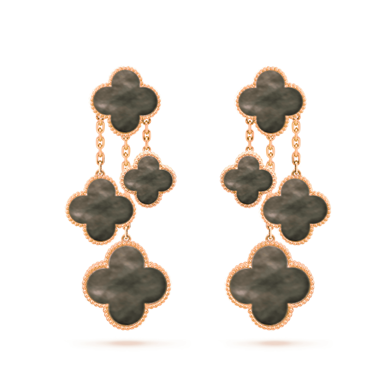 [Revel Jewelry]クローバー イヤリング ダークマザーオブパール 4モチーフ ローズゴールド