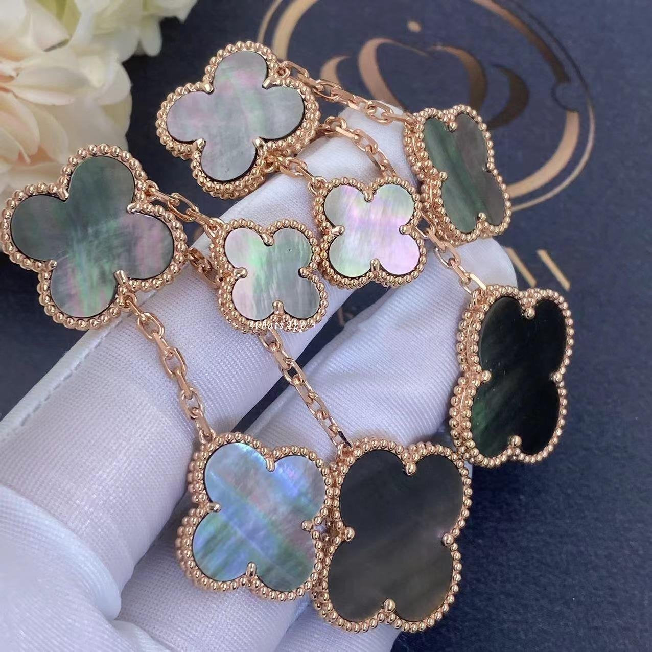 [Revel Jewelry]クローバー イヤリング ダークマザーオブパール 4モチーフ ローズゴールド