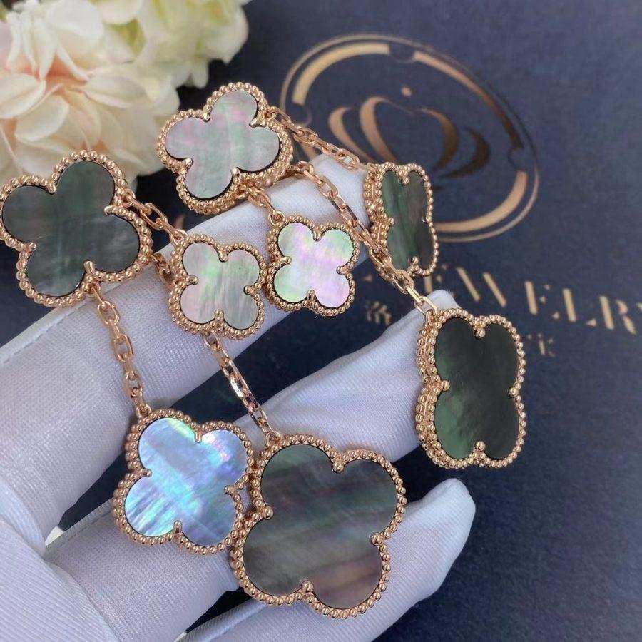 [Revel Jewelry]クローバー イヤリング ダークマザーオブパール 4モチーフ ローズゴールド