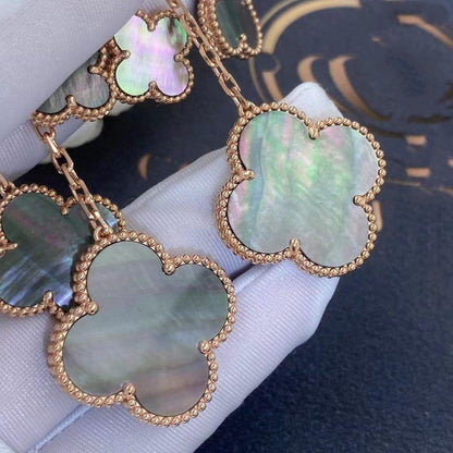 [Revel Jewelry]クローバー イヤリング ダークマザーオブパール 4モチーフ ローズゴールド