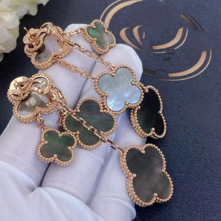 [Revel Jewelry]クローバー イヤリング ダークマザーオブパール 4モチーフ ローズゴールド