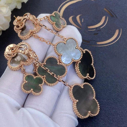 [Revel Jewelry]クローバー イヤリング ダークマザーオブパール 4モチーフ ローズゴールド
