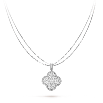 [Revel Jewelry]CLOVER 25MM SILVER FULL DIAMOND BIG CLOVER NECKLACE