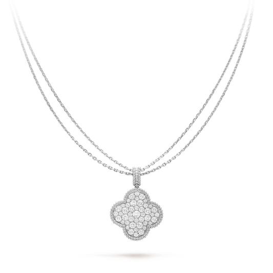 [Revel Jewelry]CLOVER 25MM SILVER FULL DIAMOND BIG CLOVER NECKLACE