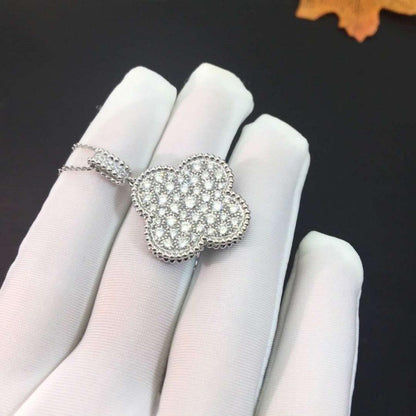 [Revel Jewelry]CLOVER 25MM SILVER FULL DIAMOND BIG CLOVER NECKLACE