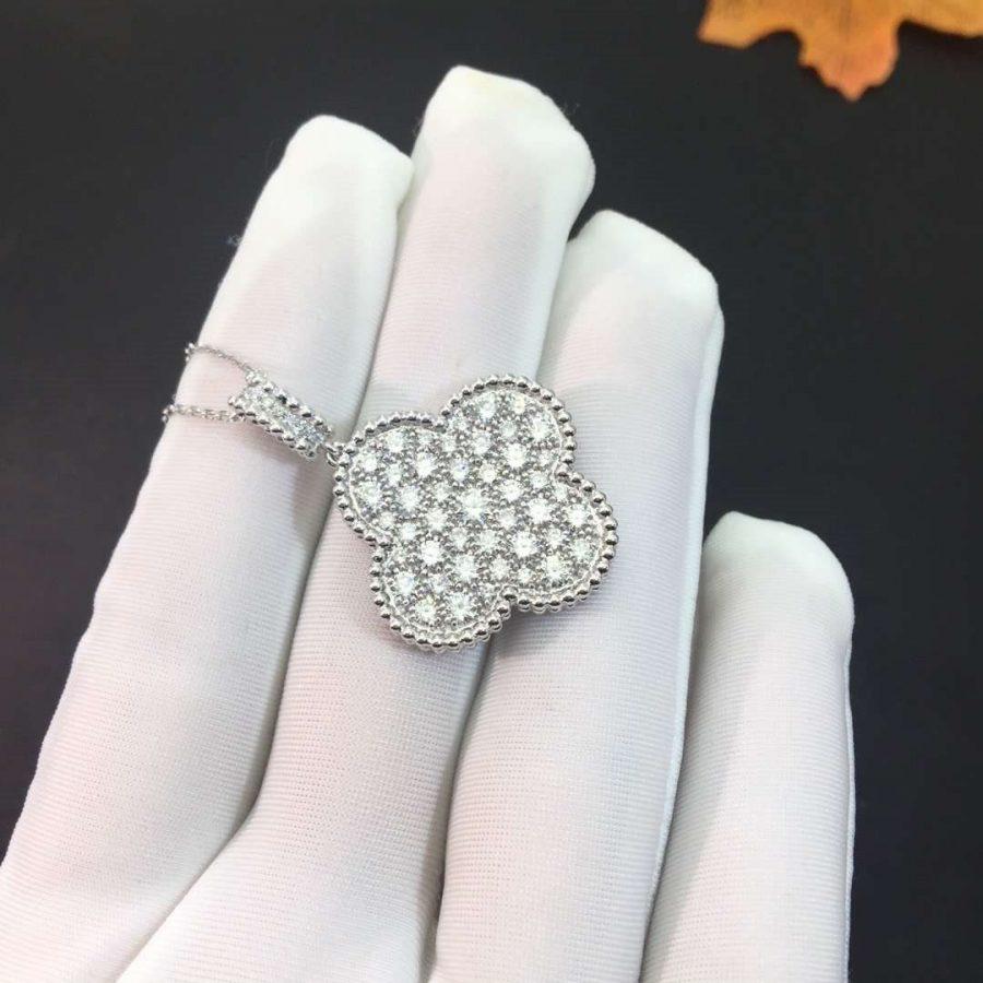[Revel Jewelry]CLOVER 25MM SILVER FULL DIAMOND BIG CLOVER NECKLACE
