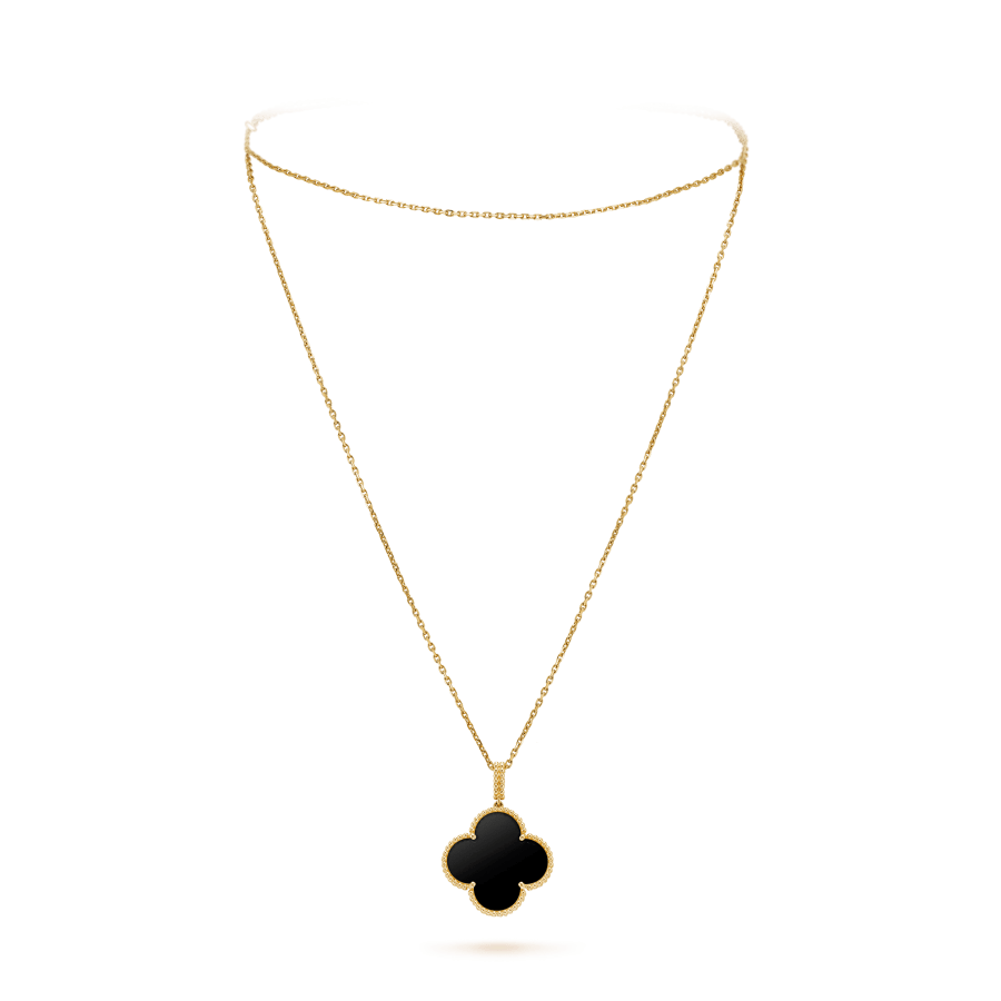 [Revel Jewelry]CLOVER 25MM GOLD ONYX BIG CLOVER NECKLACE