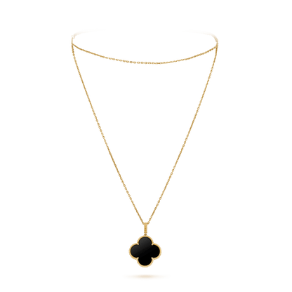 [Revel Jewelry]CLOVER 25MM GOLD ONYX BIG CLOVER NECKLACE