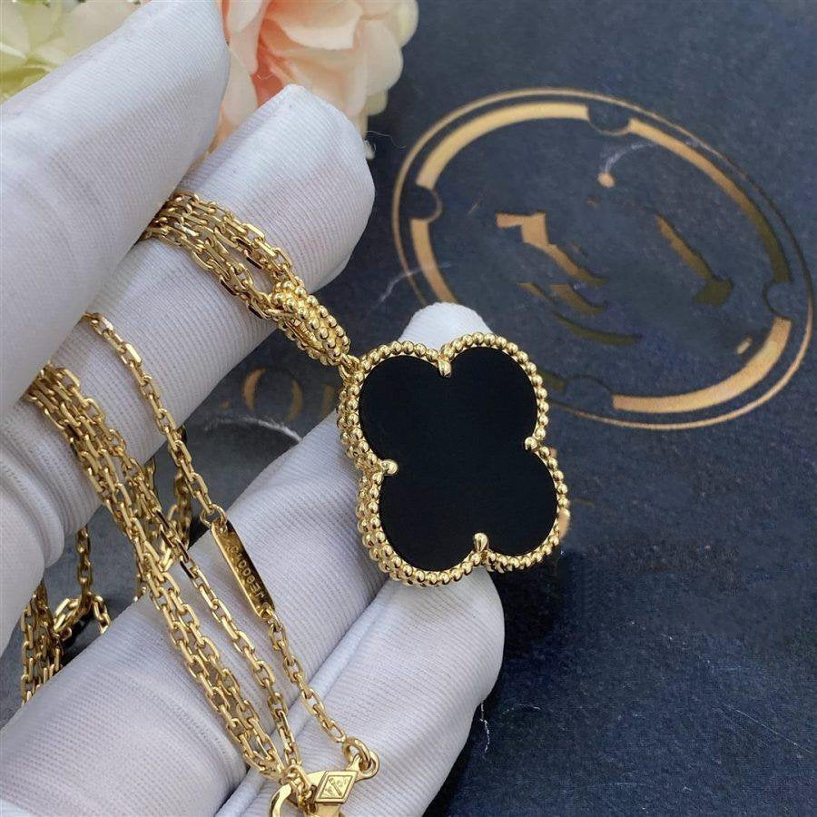 [Revel Jewelry]CLOVER 25MM GOLD ONYX BIG CLOVER NECKLACE