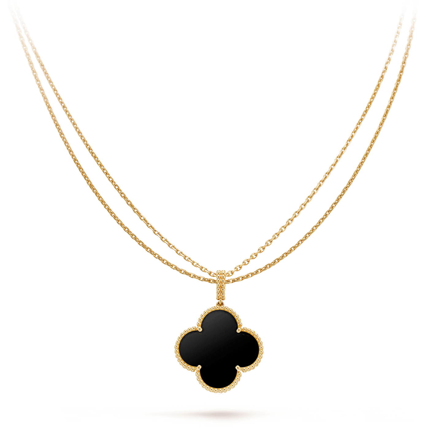 [Revel Jewelry]CLOVER 25MM GOLD ONYX BIG CLOVER NECKLACE