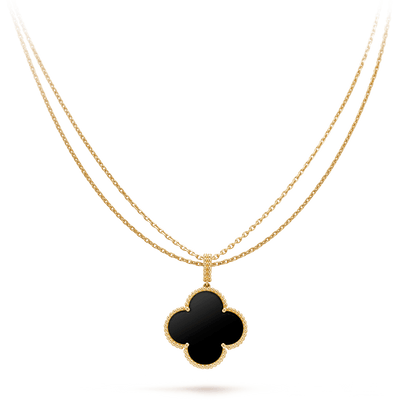 [Revel Jewelry]CLOVER 25MM GOLD ONYX BIG CLOVER NECKLACE