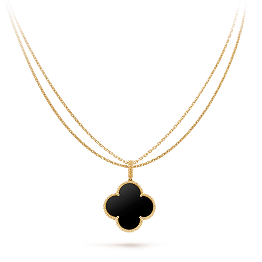 [Revel Jewelry]CLOVER 25MM GOLD ONYX BIG CLOVER NECKLACE