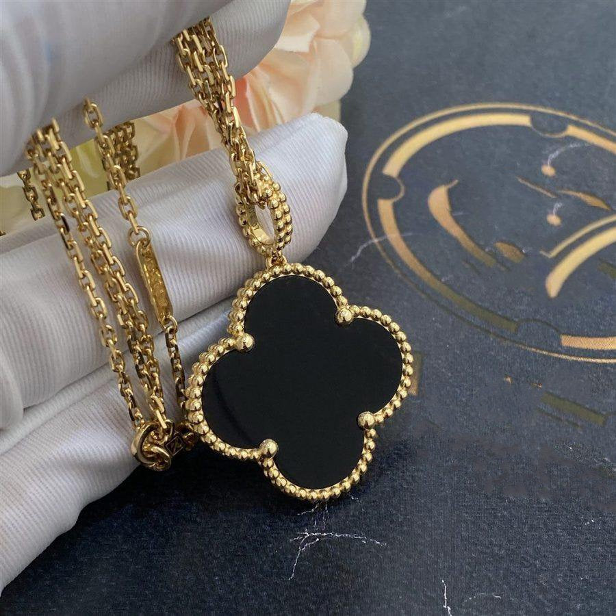 [Revel Jewelry]CLOVER 25MM GOLD ONYX BIG CLOVER NECKLACE