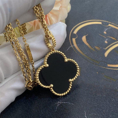 [Revel Jewelry]CLOVER 25MM GOLD ONYX BIG CLOVER NECKLACE