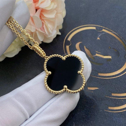 [Revel Jewelry]CLOVER 25MM GOLD ONYX BIG CLOVER NECKLACE
