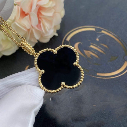 [Revel Jewelry]CLOVER 25MM GOLD ONYX BIG CLOVER NECKLACE