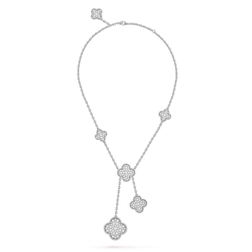 [Revel Jewelry]CLOVER 5 MOTIFS SILVER DIAMONDS NECKLACE