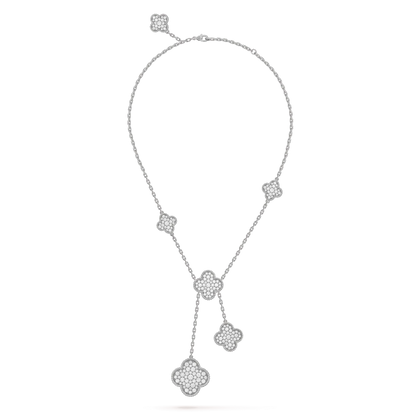 [Revel Jewelry]CLOVER 5 MOTIFS SILVER DIAMONDS NECKLACE