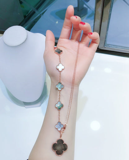 [Revel Jewelry]COMBINED BRACELET 5 MOTIFS AND NECKLACE DARK MOP ROSE GOLD