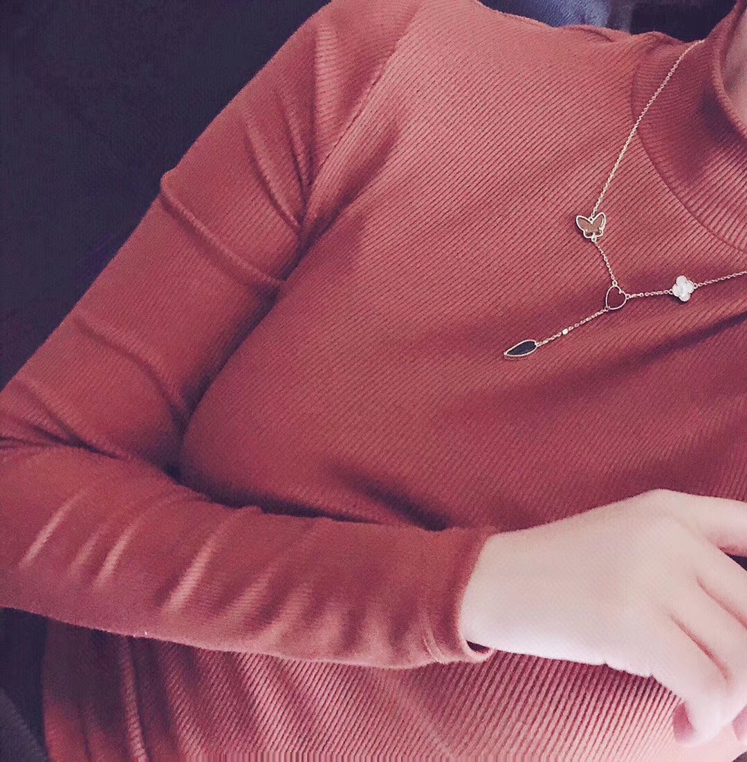 [Revel Jewelry]LUCKY SPRING 4 MOTIFS ROSE GOLD NECKLACE