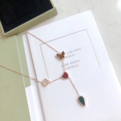 [Revel Jewelry]LUCKY SPRING 4 MOTIFS ROSE GOLD NECKLACE