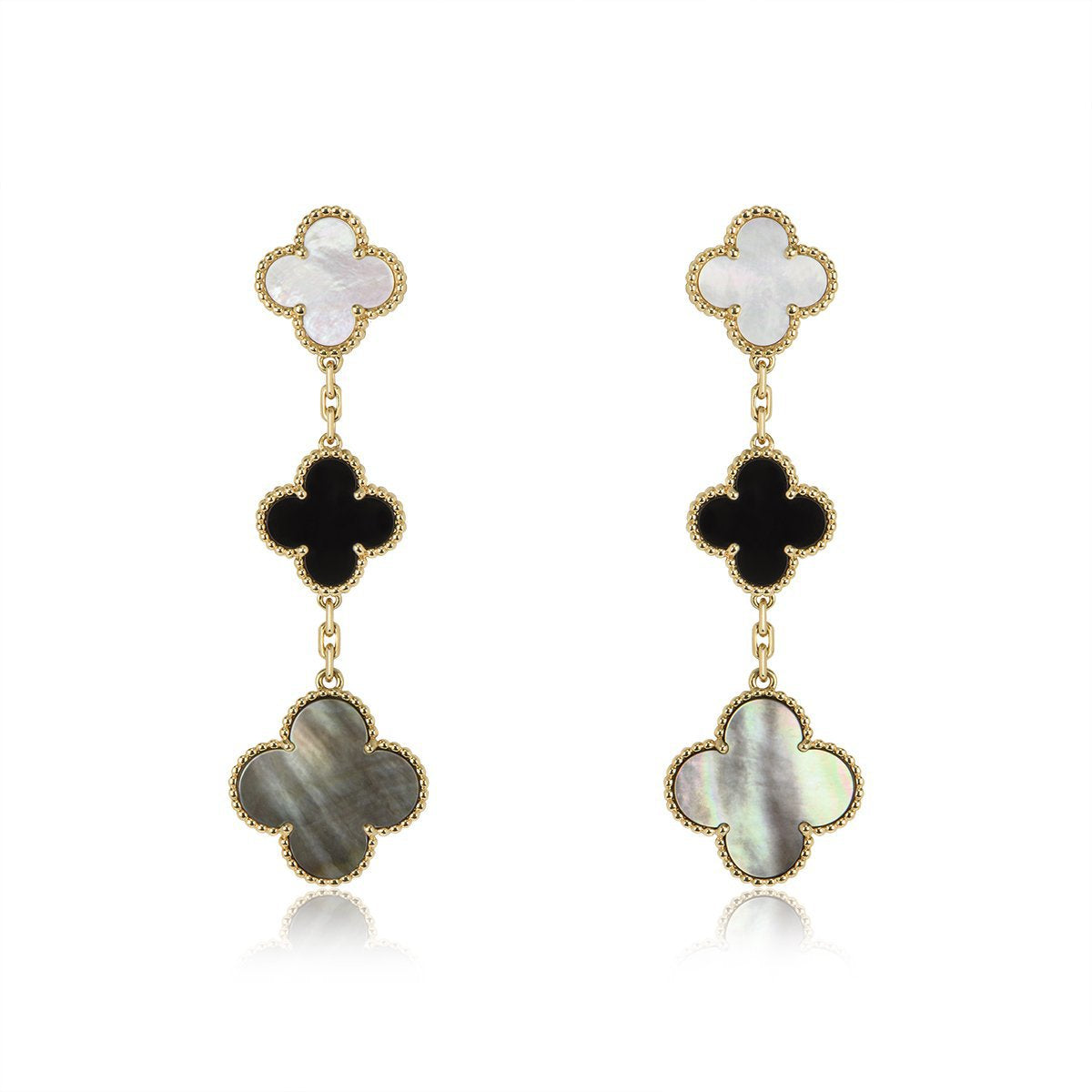 [Revel Jewelry]クローバーイヤリング ゴールドオニキス MOP 3モチーフ